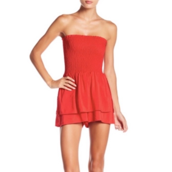 Nordstrom Red Strapless Smock Romper - Picture 1 of 12